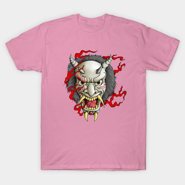 T-Shirt Damen Oni Maske Harajuku Print Kawaii T-Shirt Sommer Kurzarm Damen T-Shirt Top Tee