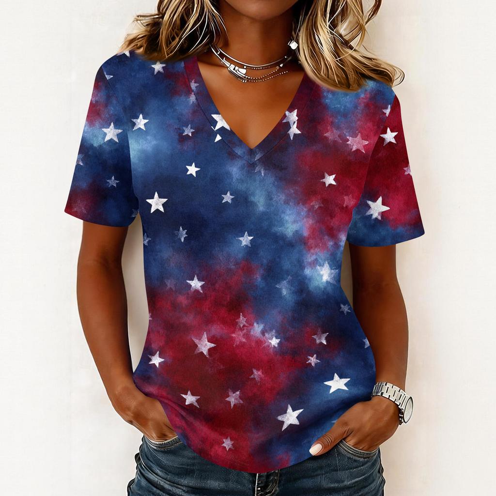 Shirts For Women Trendy V Neck T Shirts Casual Printed Blouse Tops For Women