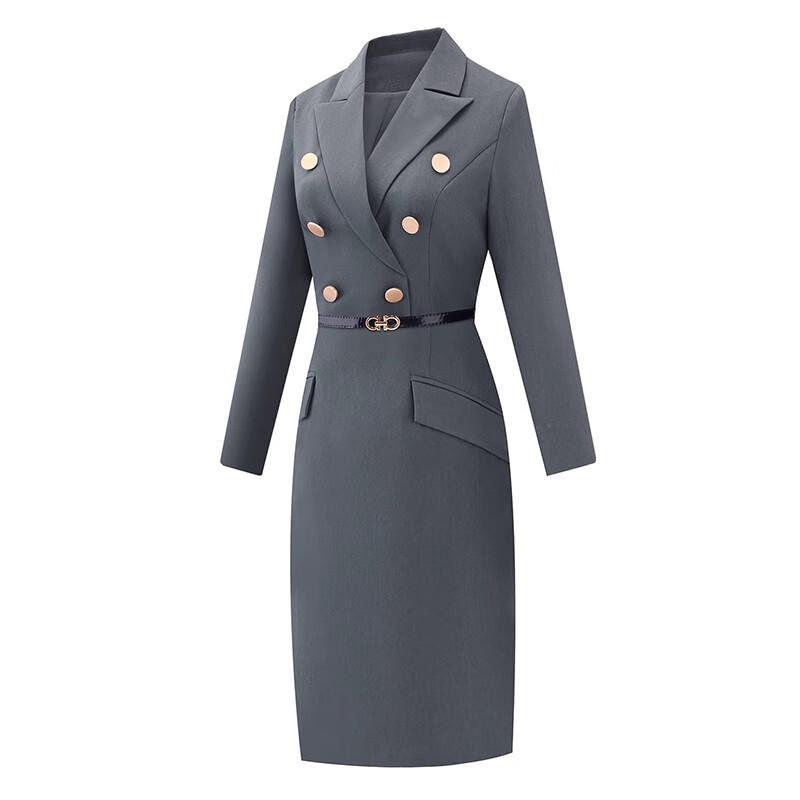 Teluoman Professional Grey V-Neck Suit Dress