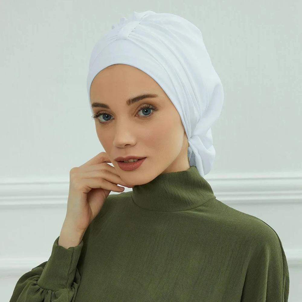 Muslim Instant Turban Pure Color Stretch Inner Hat Hijabs for Caps Ready To Wear Women Head Scarf Under Bonnet