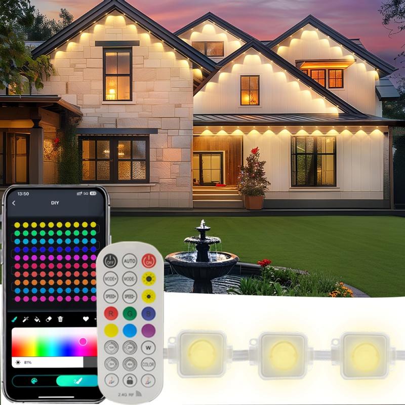 

200/300ft Permanent Outdoor LED Eaves Light Smart RGB String Lights Waterproof Lighting for House DIY Scene Holiday Decoration 5M-16.4ft&US Plug