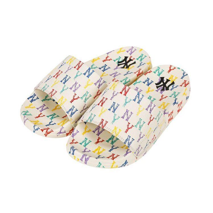 MLB MONOGRAM Abrasion Resistant Slide Slippers Unisex White 32SHHM111-50W