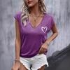 Summer V-neck 3D Love Printed Top Fashionable Casual Short Sleeved Women's T-shirts