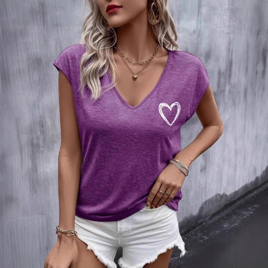 

3D Минималистичные футболки с принтом сердца, V-образный вырез, короткий рукав, женские футболки 5XL фиолетовый