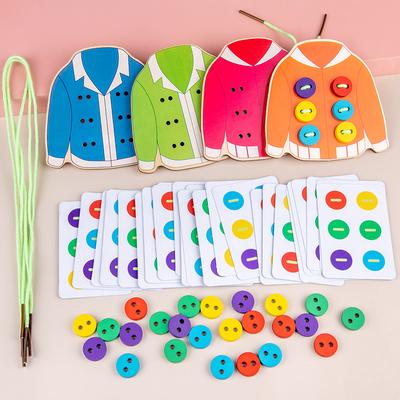 Früherziehungs-Fädelspiel 3-6 Jahre alte Jungen und Mädchen Baby praktische Fähigkeiten Kleidungsknöpfe Fädelspielzeug