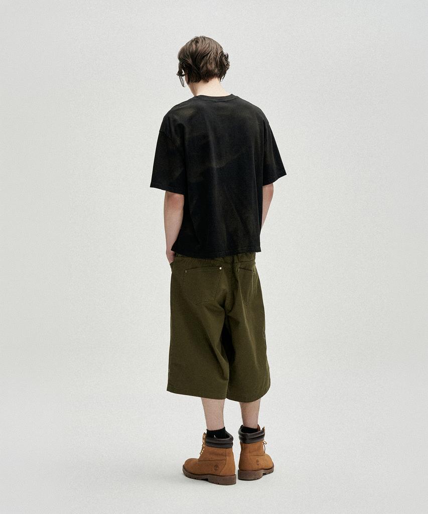NOT4NERD Candle Residue Oil Washed Loose Cropped T-Shirts - Black