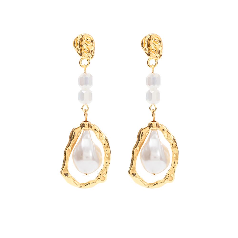 Korean-Style Handmade Zinc Alloy Teardrop Earrings with Faux Pearls