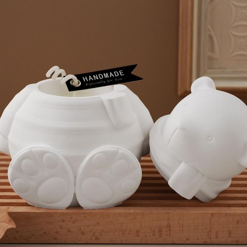 Bear Statue Resin Jar Molds Candle Cup Silicone Mould with Lid for Making Candle Container Chocolate Holiday Decoration