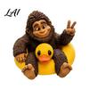 Small Collectible Ornament Sasquatch And Duck Figurine on Swimming Ring Statue Resin Funny Animal Statue for Home Tabletop Shelf Decor Whimsical