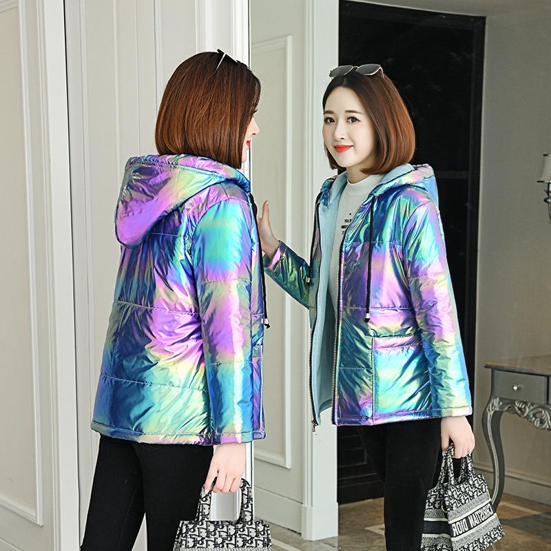 Colorful and Shiny Leather New Cotton Jacket Cotton Jacket Women's Short Jacket Korean Version Loose Cotton Jacket Women's Coat  Down Cotton Jacket
