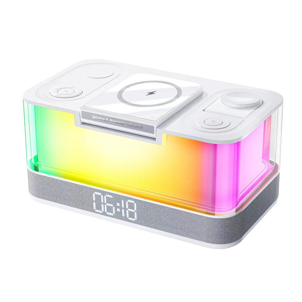 

QXF-R8 Desktop Bluetooth-compatible Speaker Clock Atmosphere Light Magnetic Foldable Bracket Wireless Charger A
