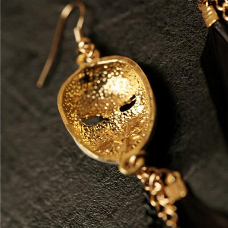 Vintage Baroque Chain Feather Tassel Chain Mask Long Drop Earrings For Women
