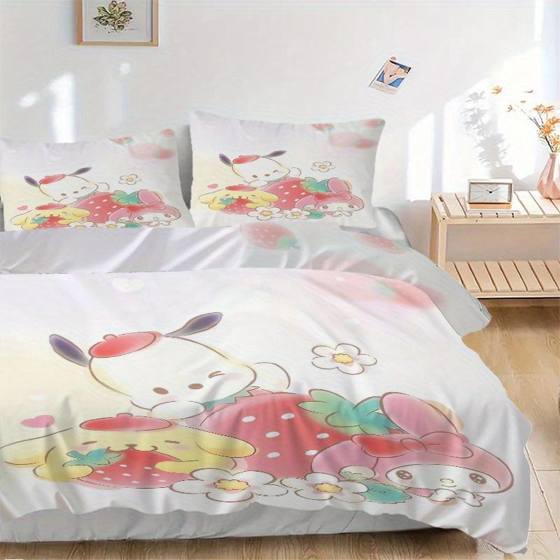 

3pcs Strawberry My Melody Pochacco & Pom Pom Purin Printed Bedding Set, Soft and Comfortable Quilt Cover for Bedroom, Guest Room (1 Duvet Co 135x200cm