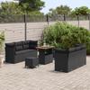 Ensemble de canapé de jardin 9 pièces avec coussins noir poly rotin acacia, Ensemble de salle à manger de jardin 3 pièces 3363389