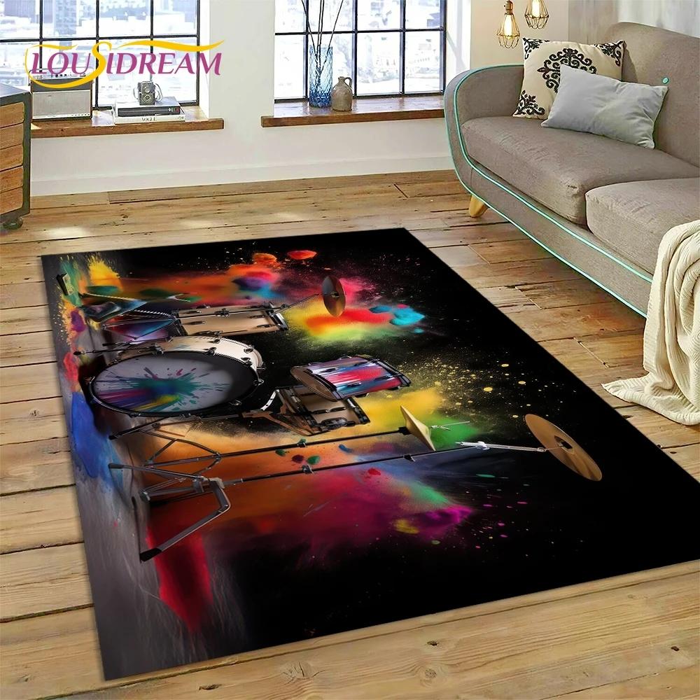 3D bicí sada Stojan na bicí Sada hudebních nástrojů Koberec do ložnice Obývací pokoj Domácí dekorace na pohovku, dětská velká dekorační podložka na podlahu