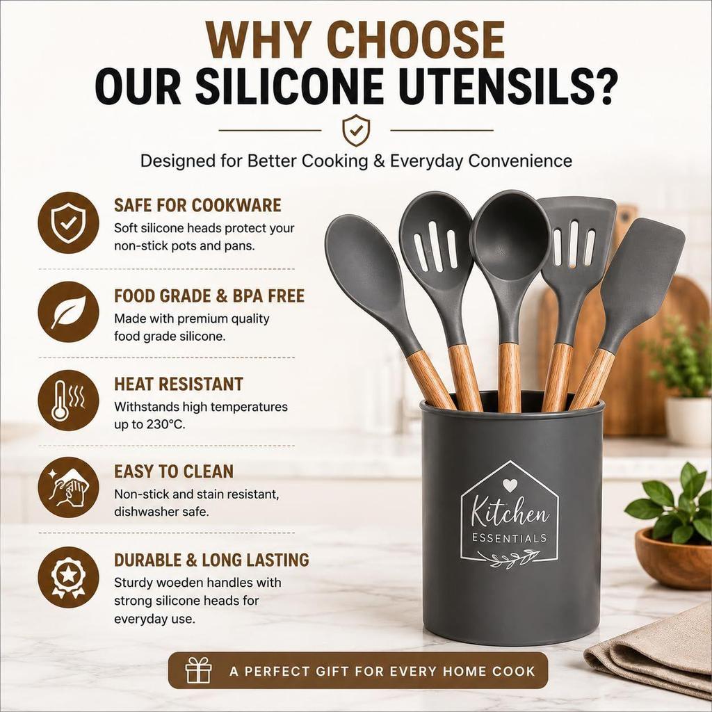 Silicone Spatula Set | 5-Piece Premium Silicone Spatula for Non Stick Cookware & Cooking Utensils with Wooden Handles