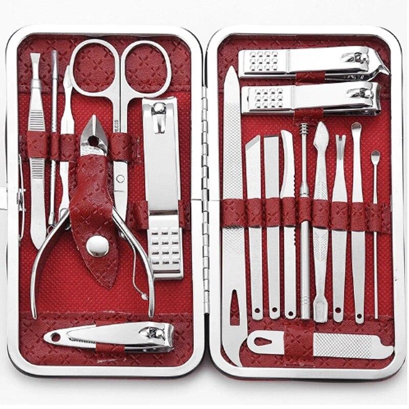 Home Nail Clipper Set of 19 Pieces Large Size Dead Skin Pliers Diagonal to Remove Dead Skin Small Eyebrow Clipper Leather Sleeve