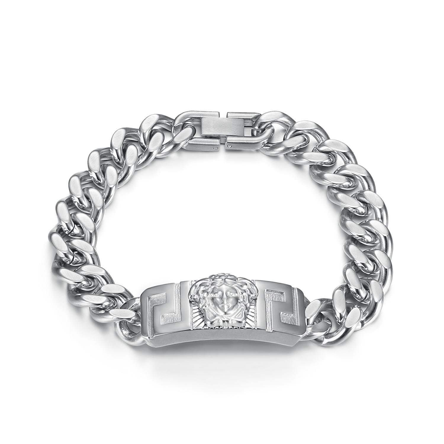 Retro Rune Flat Chain Handmade 2026 Square Fan Jiamei Head Inlaid Zircon Bracelet Exquisite Gift Jewelry 22CM