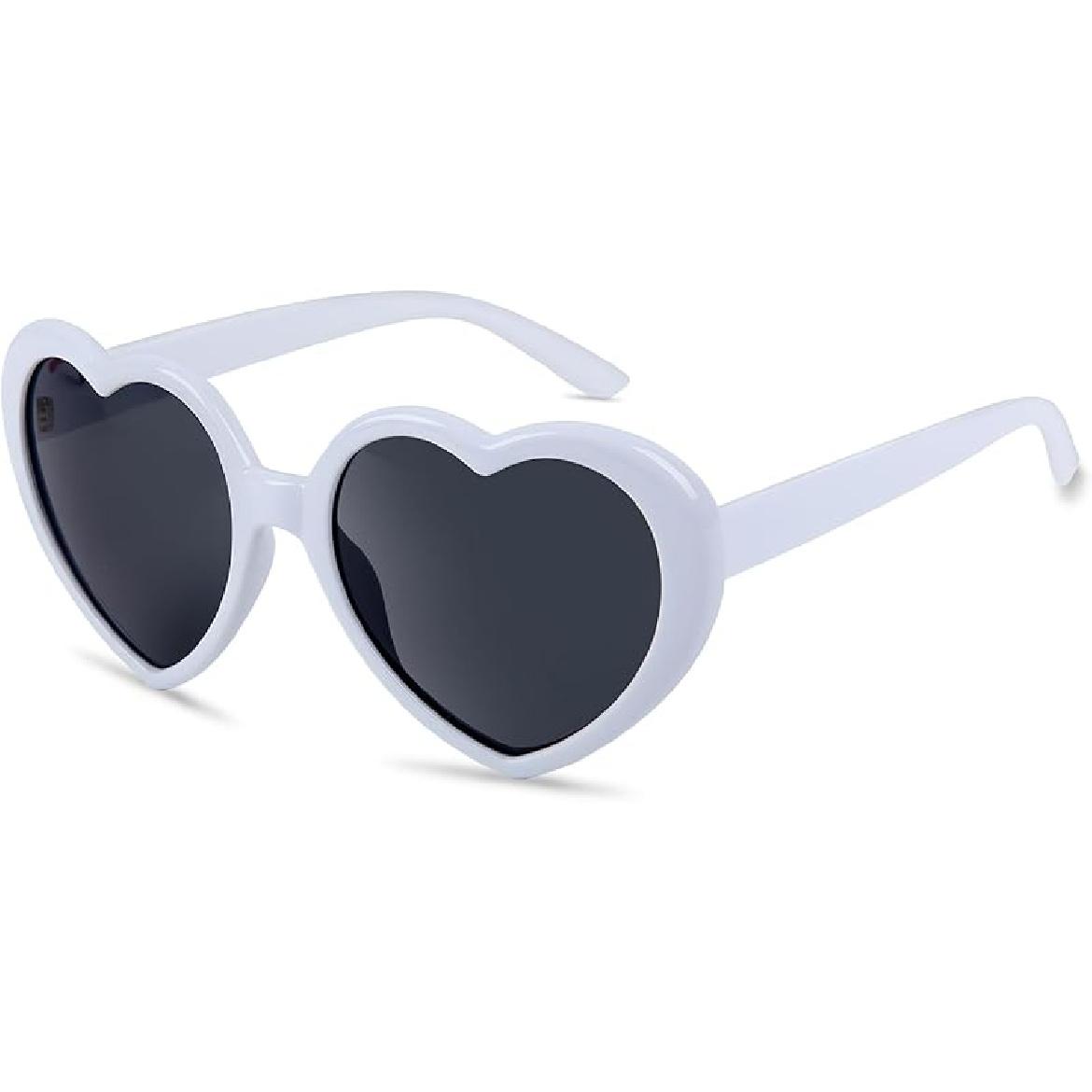 Heart Sunglasses for Women Men Fashion Lovely Shaped Sunglasses Vintage Cute Sun Glasses for Women White Frames + Grey Lens