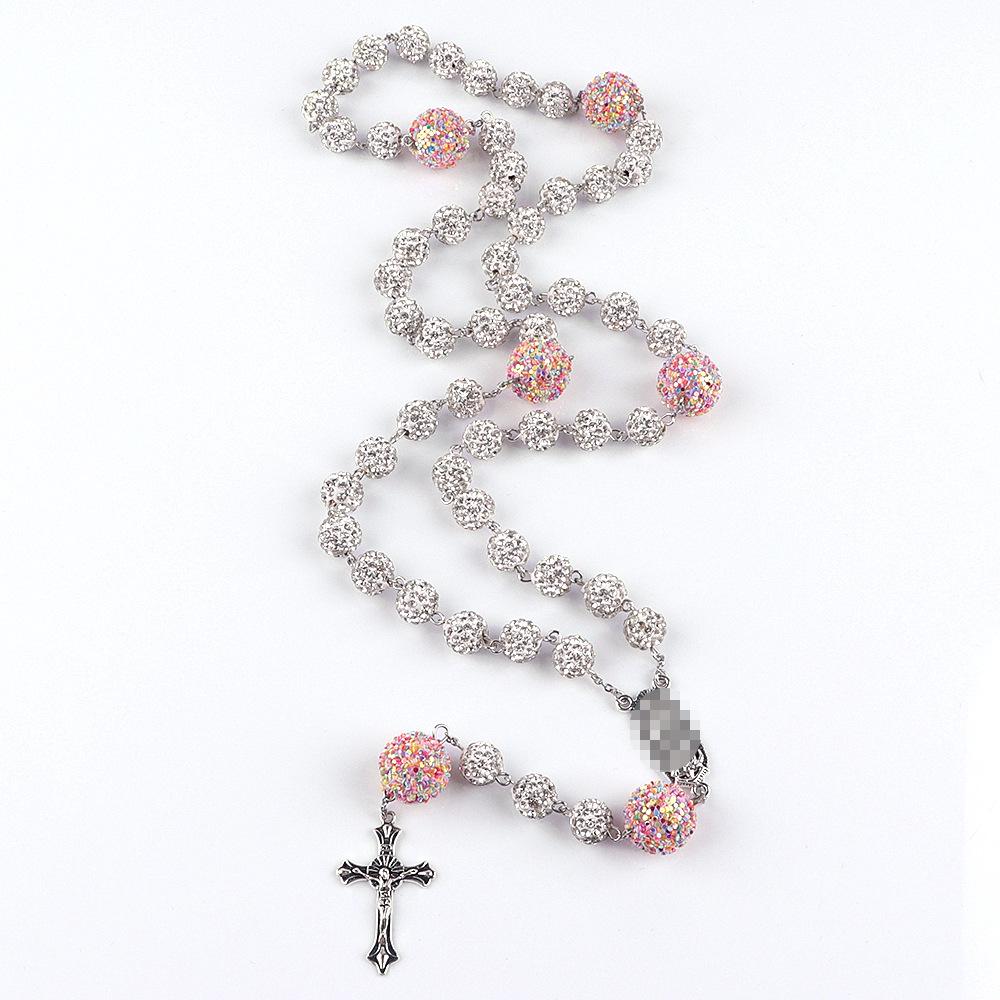 European & American Women's Six-Layer Rosary Necklace with Diamond-Studded Soft Clay Beads
