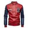 Spring and Autumn Embroidered Motorcycle Leather Jacket for Men, Autumn and Winter Green Zipper Baseball Collar, Men's Leather Jacket Tough Guy Clip