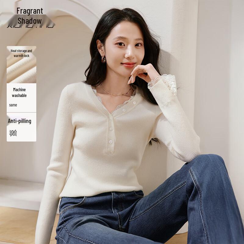 Xiangying Women s V-Neck Merino Wool Blend Knit Sweater L
