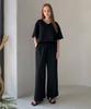 Baseukala [Set] V-Neck Short Sleeve T-Shirt+Wide Banding Pants Set-Up (3Colors)