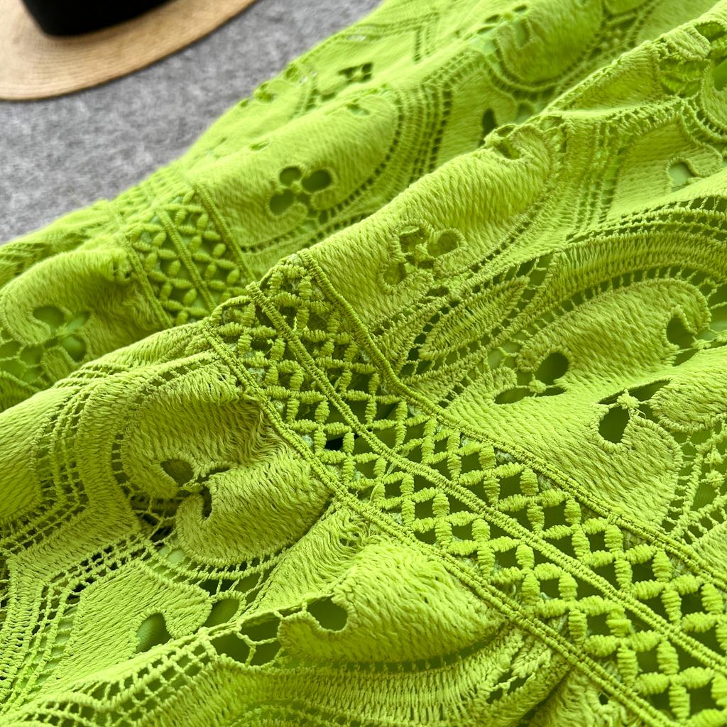 Frühling Sommer Frauen V-Ausschnitt Laterne Ärmel Stickerei Spitze lange Maxi Partykleider