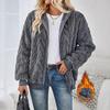 New  Autumn Winter Plush Women's Solid Color Zipper Hooded Long-sleeved Loose Jacquard Sweatshirt Jacket