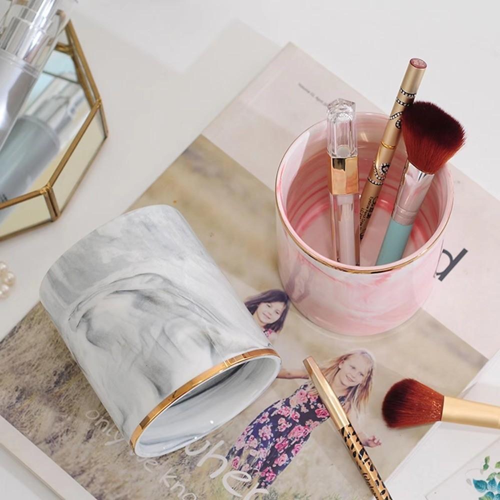 Smooth Finish Desktop Organizer Marble Ceramic Makeup Brush Holder Pencil Cup  for Home Office Desk