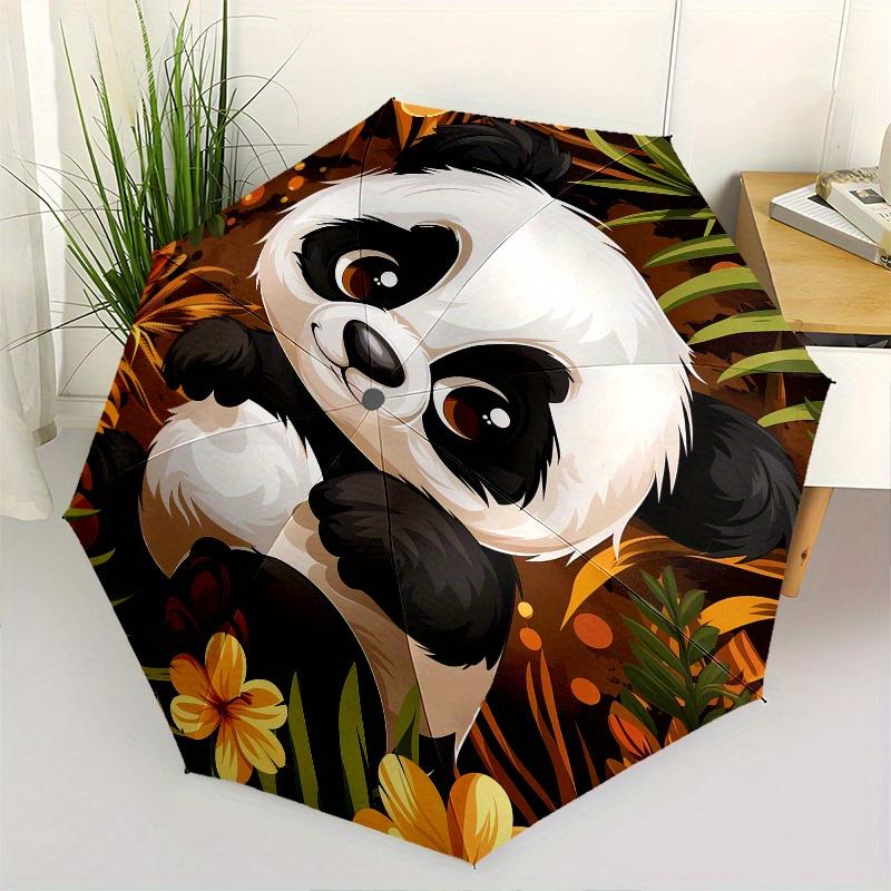 

Panda, Flowers Theme 8 Bone Hand Automatic Folding Umbrella, Compact and Portable Design, A Perfect Gift for Birthday, Christmas or Business