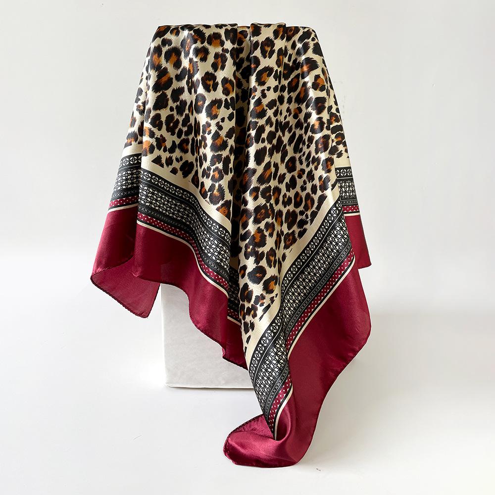 Summer Scarf Thin Neck Protection Silk Scarf 91 Satin Square Scarf Premium Leopard Print Shawl Scarf Headscarf