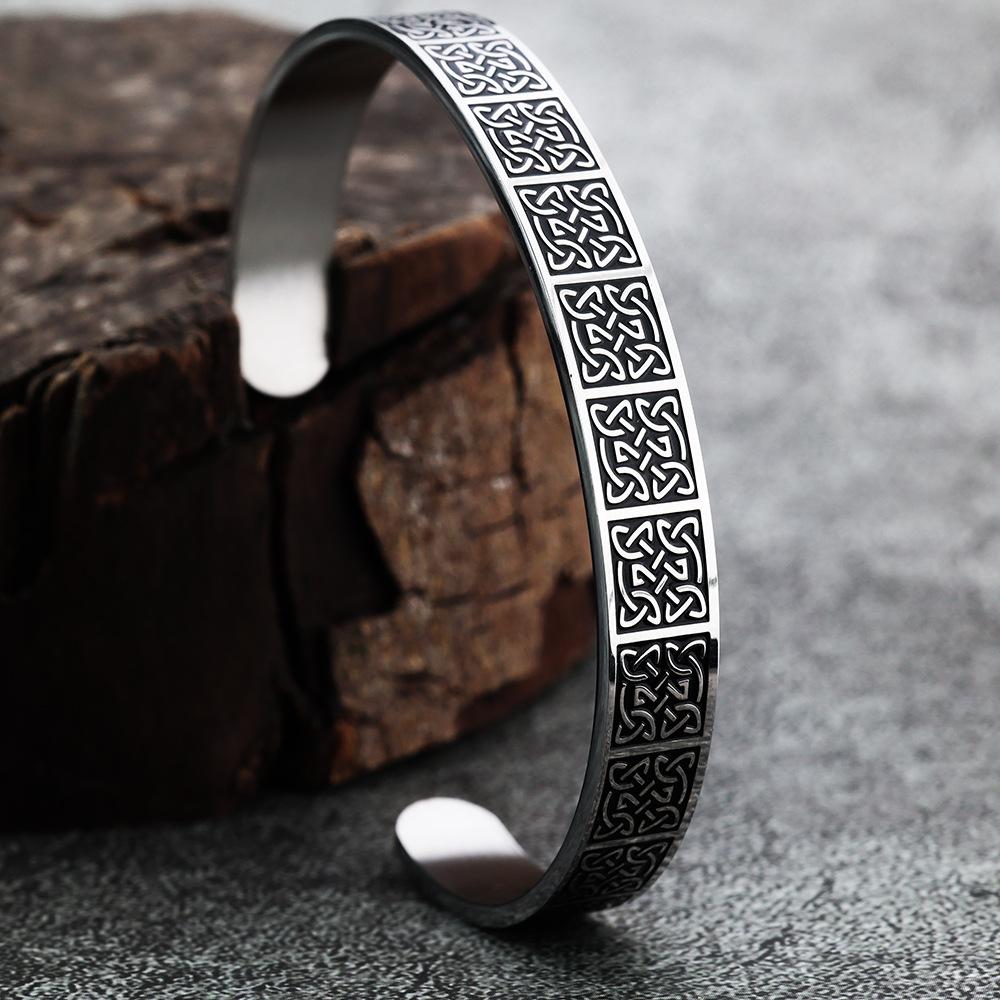 Viking Style Stainless Steel Celtic Knot Bangle With Polished Resin Craft