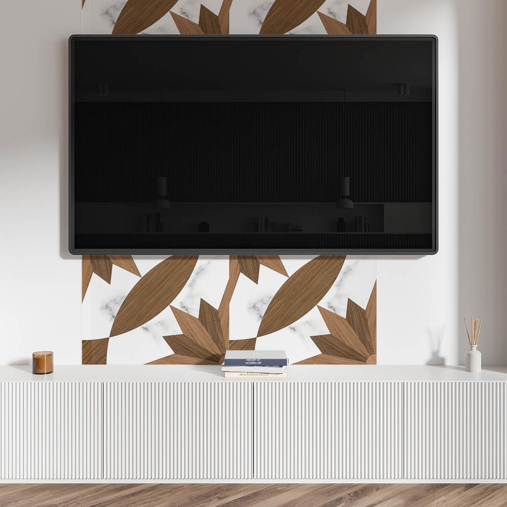 Dekoracyjny Panel Winylowy Na Ścianę Z Nadrukiem 120X60 Cm Wzór Geometryczny Z Drewnem