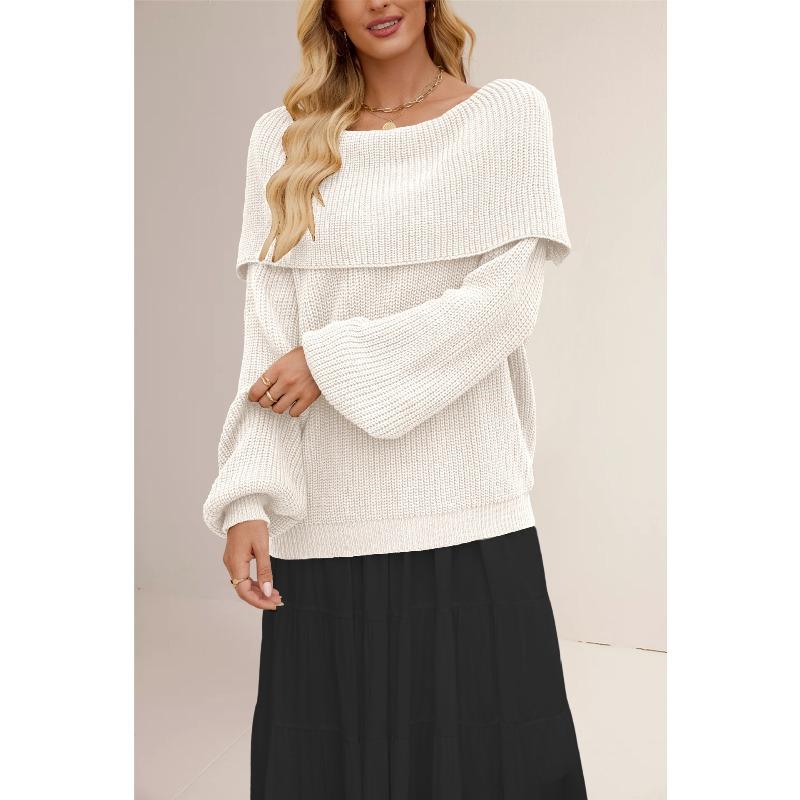 PEYWOW Women's Fashion Casual Solid Color Print Autumn Winter Long Sleeve O-Neck Loose Sweaters