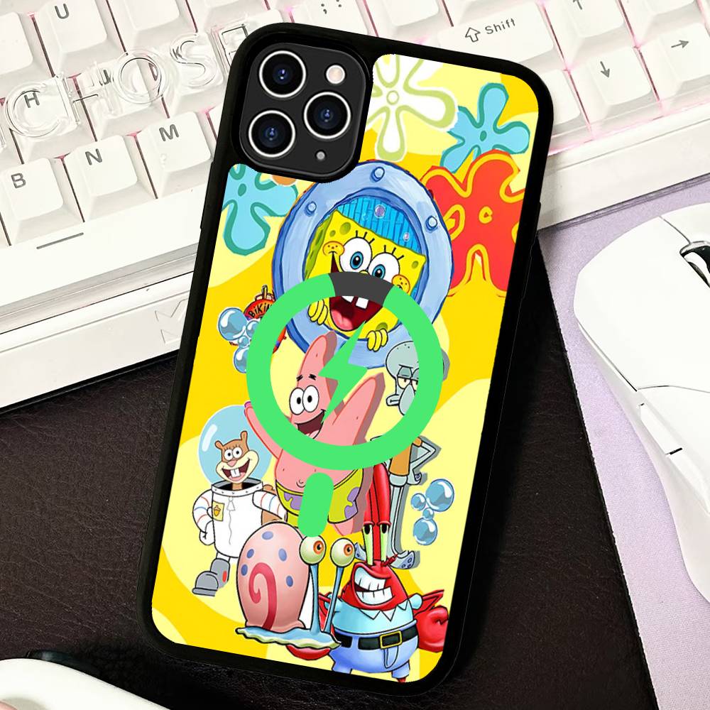 Cartone Animato Carino S-SpongeBob Anime Nero Per Magsafe Custodia Magnetica per Telefono Per IPhone 16 15 17 Pro Max 11 12 13 14 Plus Cover