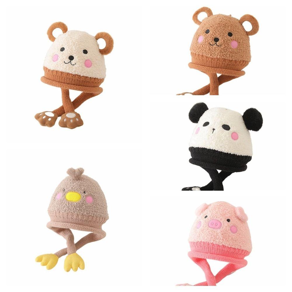 Pig Knitted Hat Bear Ear Protection Hat Cute Baby Plush Hat  Boy