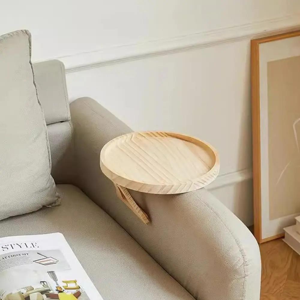 Sofa Tablett Tisch Sofalehne Clip-On Tablett Natürliches Kiefernholz Sofa Praktisches TV Snack Tablett für Fernbedienung Getränke Lebensmittelhalter