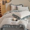 Winter Thick Milk Fleece Bedding Set French Lace Duvet Cover Sheet Coral