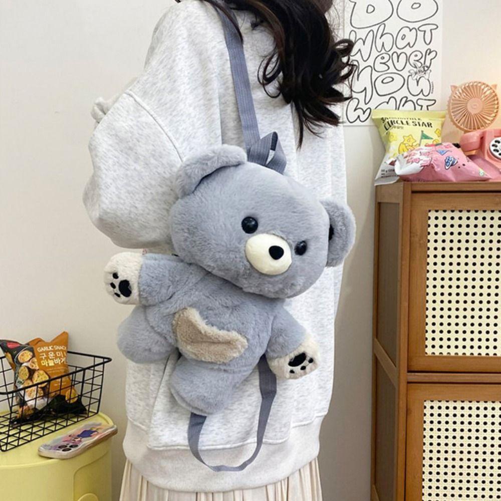 Multicolour Plush Bear Backpack Cony Hair Bear Animal Bag Trendy Plush Shoulders Bag  Kids