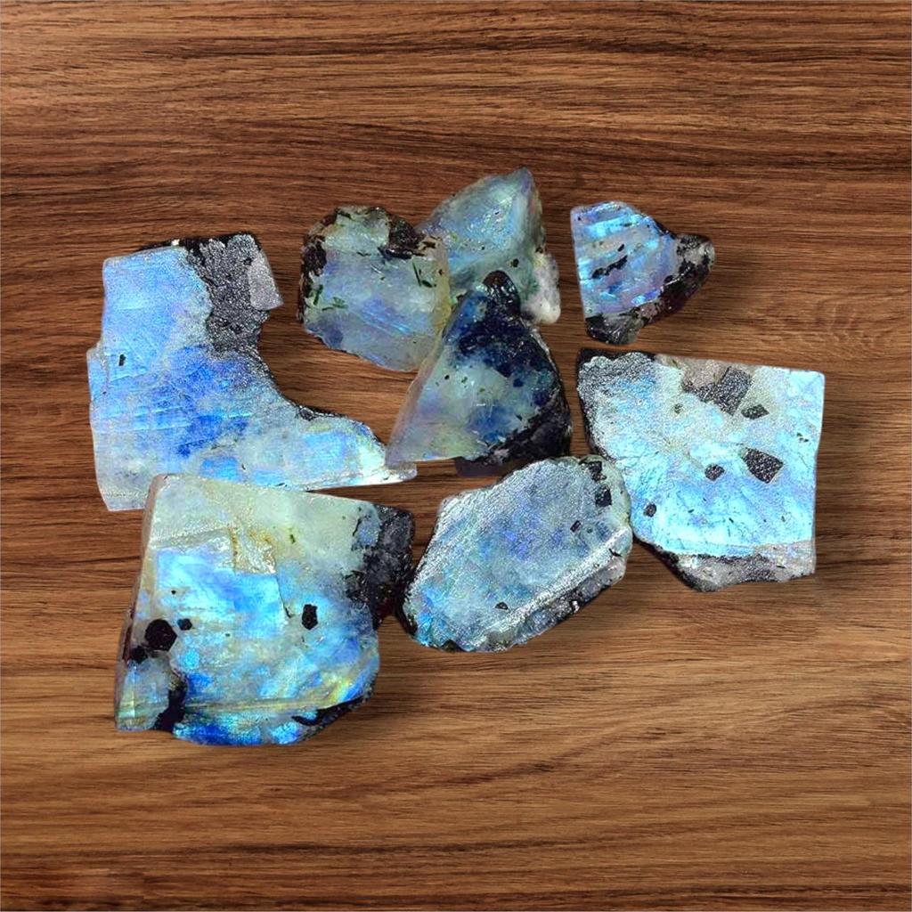 Blue Flashy Natural Black Dot Rainbow Moonstone Rough, Gemstone Raw, Rough Minerals Stone, Moonstone Raw, All Size Rough For Jewelry Making.