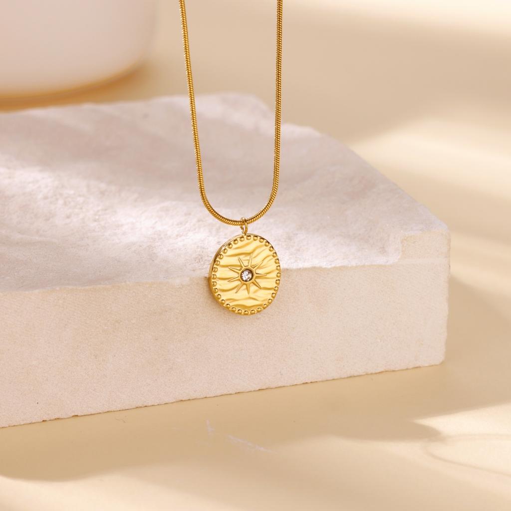 Stainless Steel Sun Pendant Necklace for Women Fashion Gold Color Zircon Charm Chain Necklaces Trendy Aesthetic Jewelry Gift