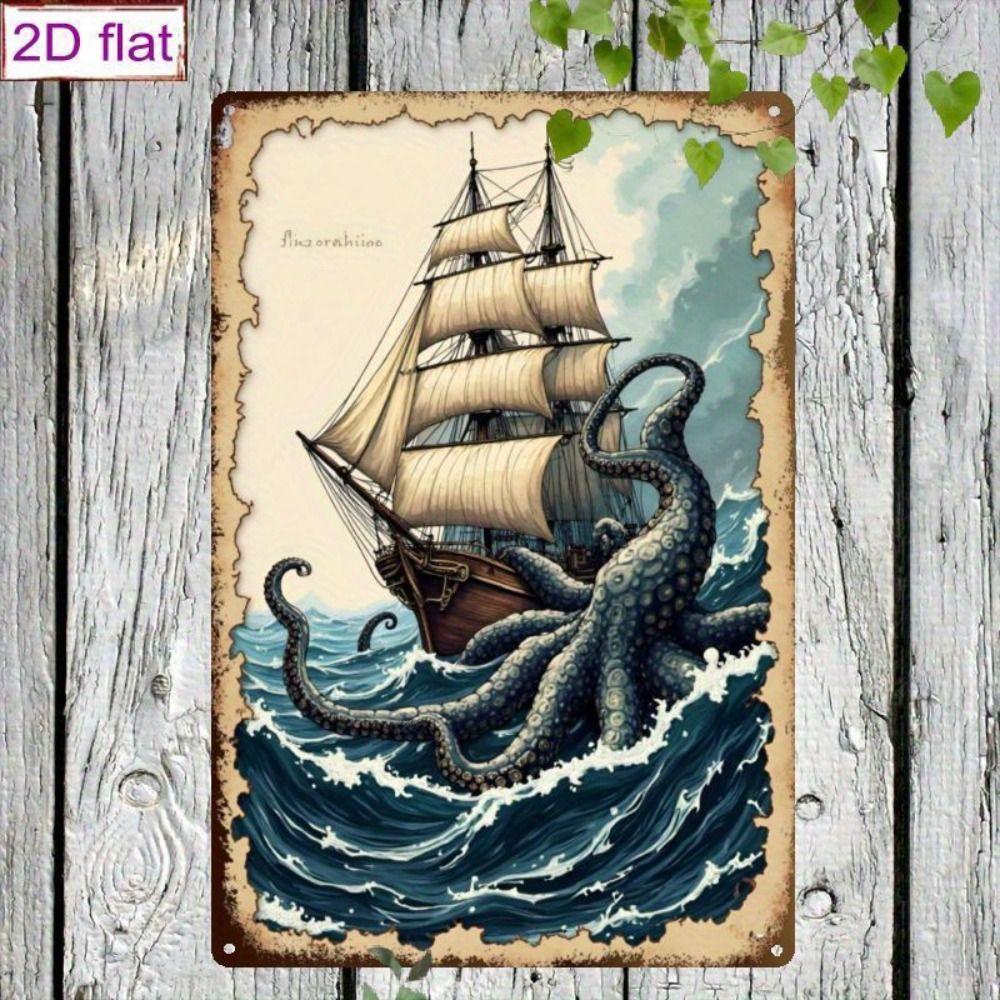 Vintage Nautical Metal Wall Art, Old Sailing Ship Pirate Decor, Home Wall Decor