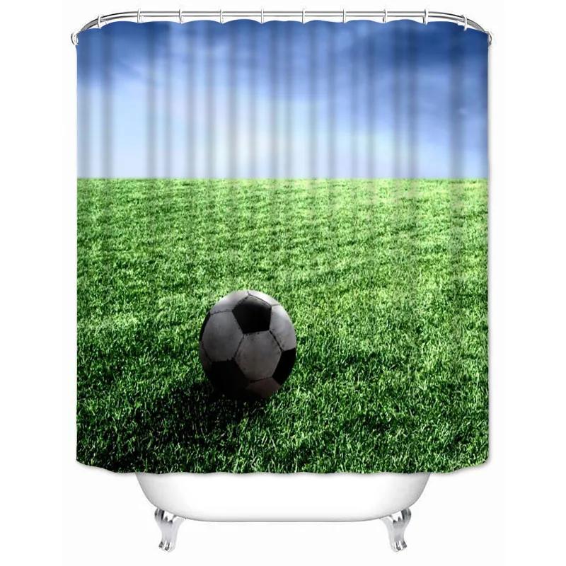 Soccer Shower Curtain Football Sports Theme Waterproof Bathroom Polyester Fabric Bathtub Curtain with Hooks for Home Decoration
