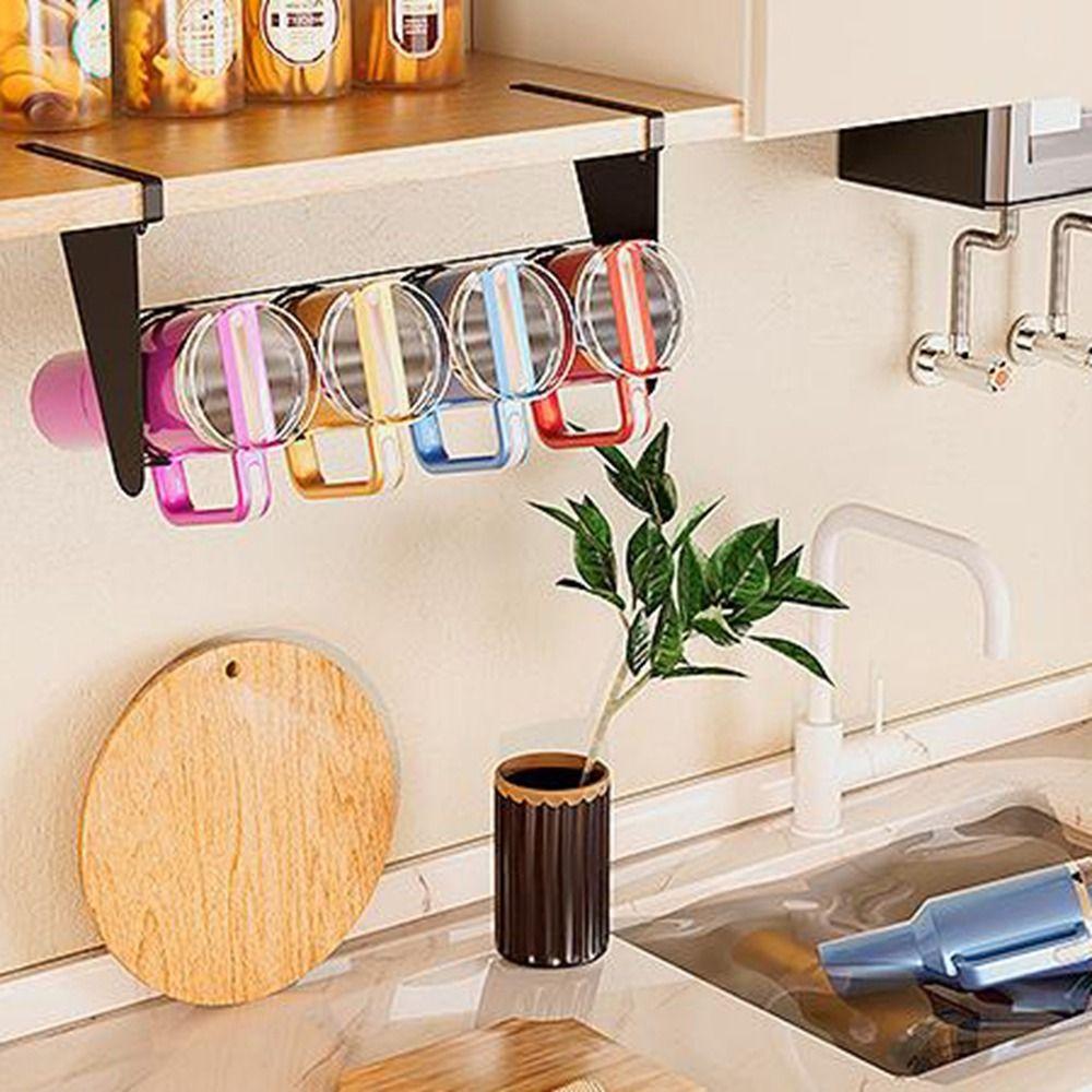 Wall Mounted Under Cabinet Water Bottle Organizer Carbon Steel Cup Storage Rack  Kitchen