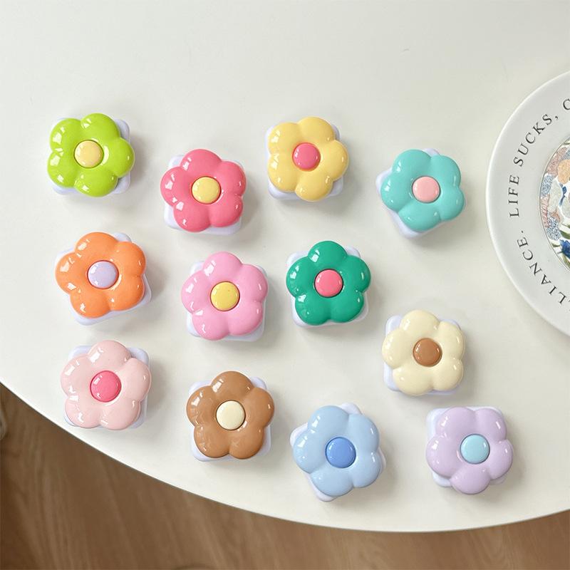 Solid Color Flower Mobile Phone Airbag Bracket Mirror Sticker Flip Glass Makeup Mirror Sticker Telescopic Ring Simple