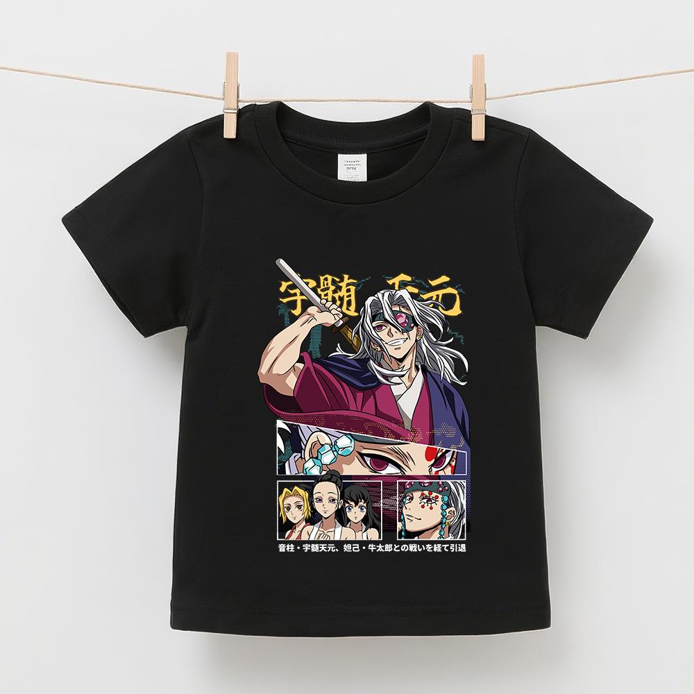 Demon Slayer Uzui Anime Print Cotton Tee for Boys Girls Kids Short Sleeve T Shirts Soft Casual Summer Clothes Top