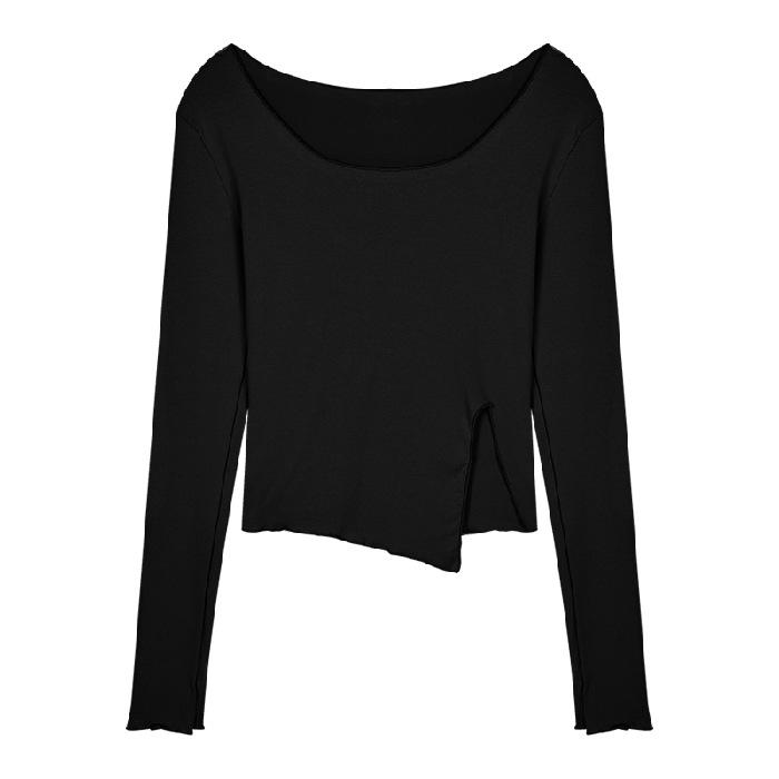 

Однотонная футболка для женщин с короткими неровными рукавами, приталенного кроя, осенняя, для ношения под низ, облегающая фигуру 2XL