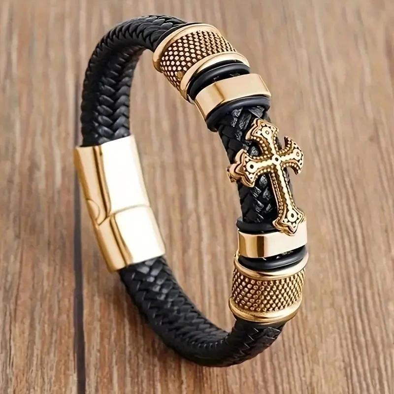 Domineering Lion Head Animal Bracelet Men\'s Stainless Steel Braided Chain Wristband Bracelet Hip Hop Jewelry
