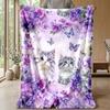 Kittens Among Purple Flowers Theme blanket Lightweight Warm Flannel Blanket Decorative Throw Blanket for Home Decoration